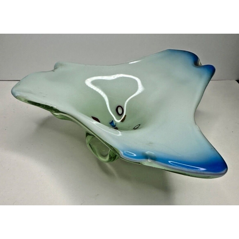 Fratelli Toso Bowl Vintage Murano Three Pointed Glass With Inclusions Blue White